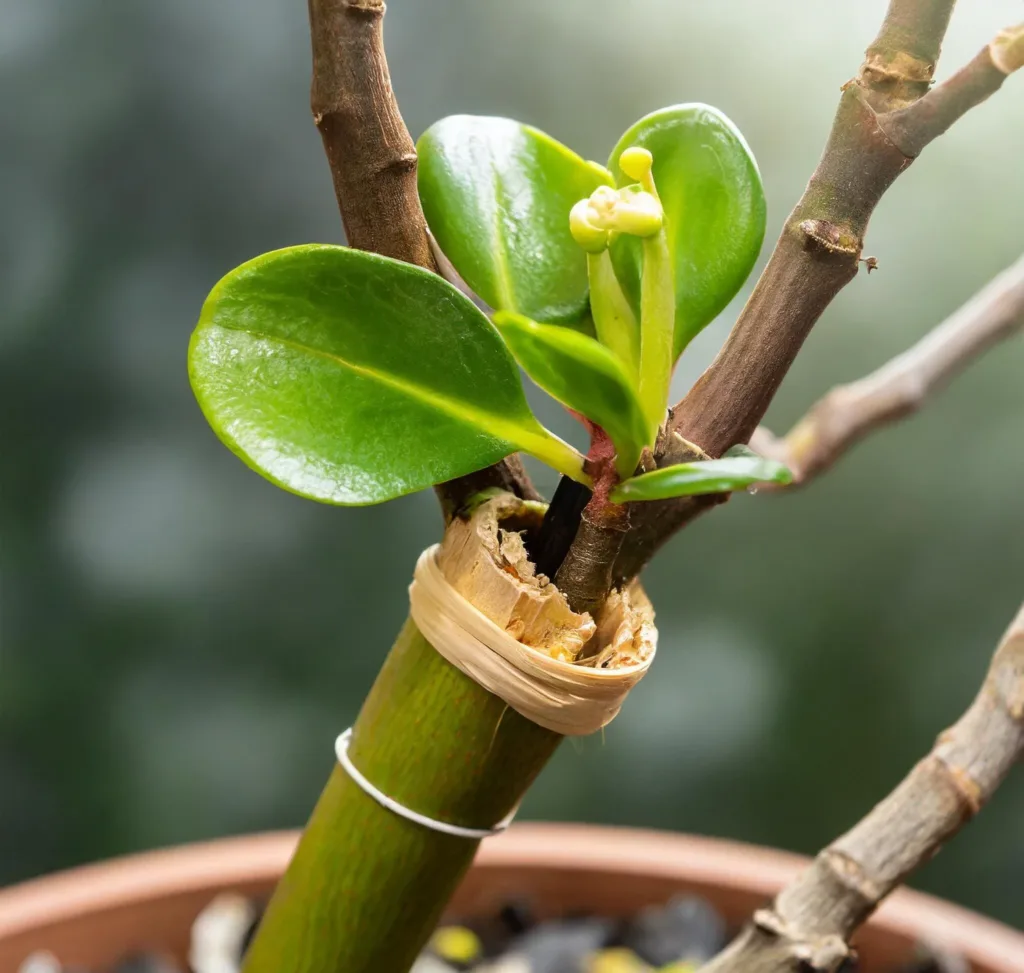 A close-up image showing new growth emerging from a pruned Hoya stem, demonstrating the plant’s response to proper pruning.