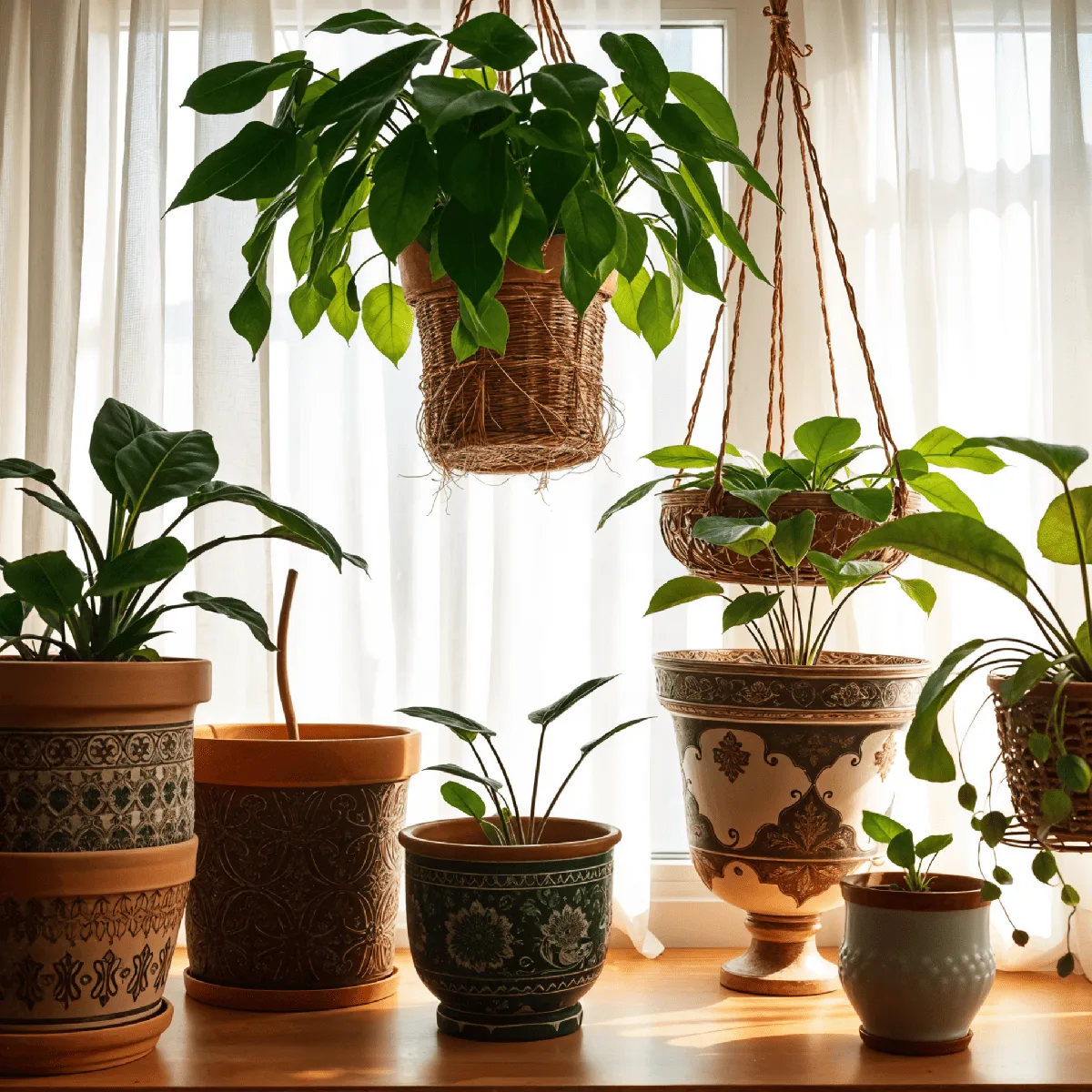 A collection of various pot sizes to show how Hoya plants can grow in different-sized containers.